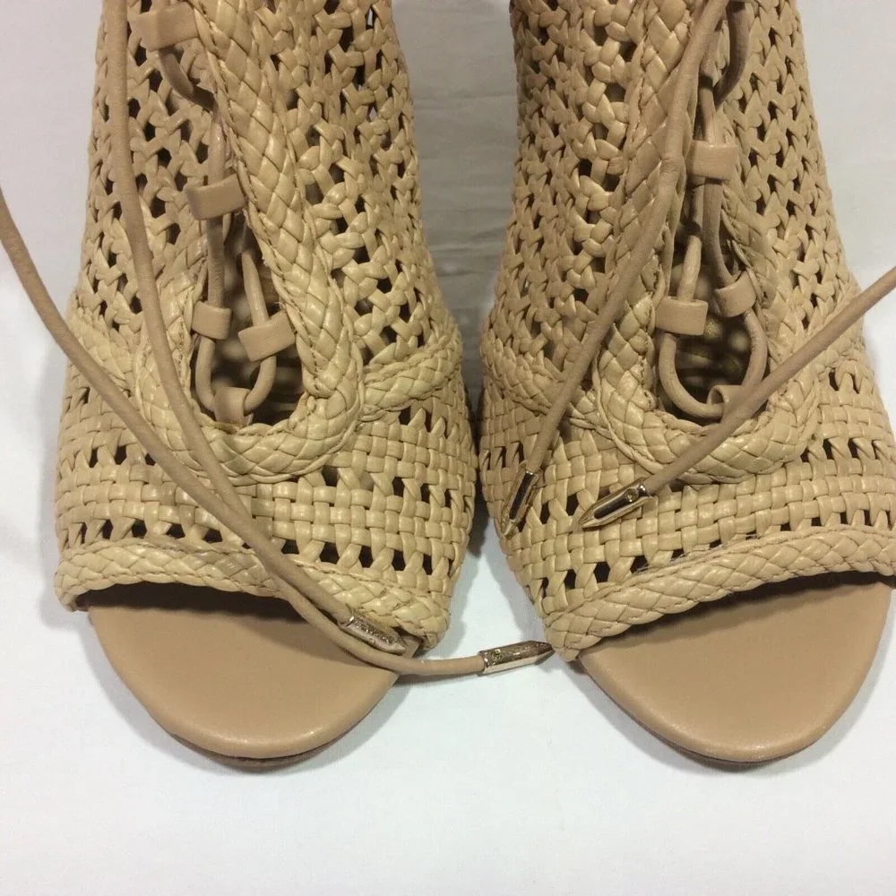 Sam Edelman Abbie Woven Heels Tan Strappy Exposed Back‎ Zip